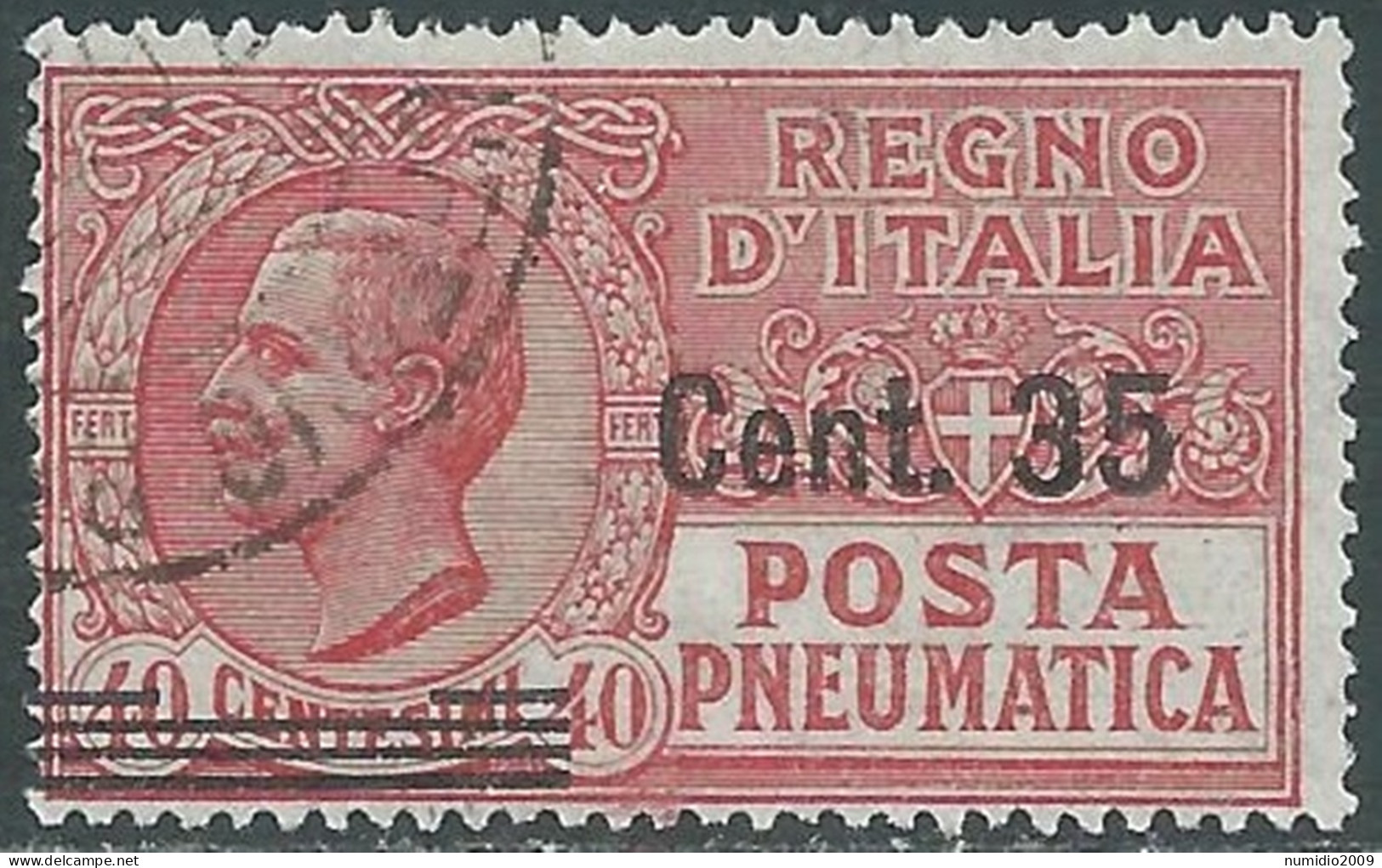 1927 REGNO POSTA PNEUMATICA USATO SOPRASTAMPATO 35 SU 40 CENT - P1-3 - Pneumatic Mail