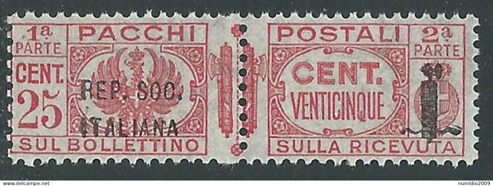 1944 RSI PACCHI POSTALI 25 CENT MNH ** - P29-6 - Postal Parcels