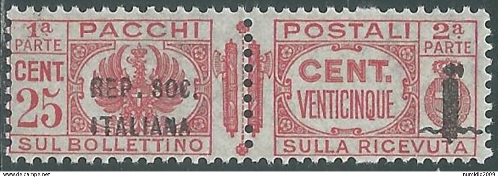 1944 RSI PACCHI POSTALI 25 CENT MNH ** - P31-7 - Paquetes Postales