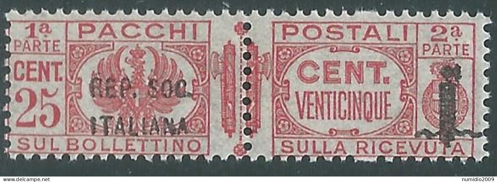 1944 RSI PACCHI POSTALI 25 CENT MNH ** - P31-10 - Postal Parcels