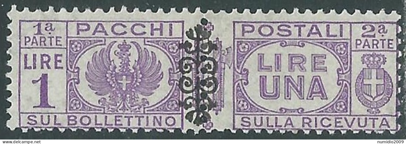 1945 LUOGOTENENZA PACCHI POSTALI 1 LIRA MH * - P31-7 - Colis-postaux