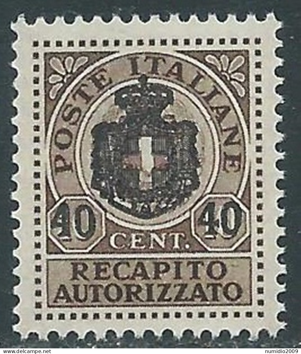 1945 LUOGOTENENZA RECAPITO AUTORIZZATO SOPRASTAMPATO 40 SU 10 CENT MNH ** P19-2 - Authorized Private Service