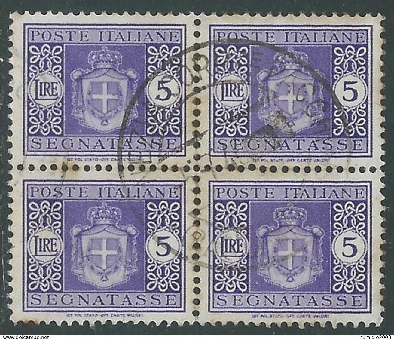 1945 LUOGOTENENZA SEGNATASSE USATO 5 LIRE QUARTINA - P29-8 - Postage Due