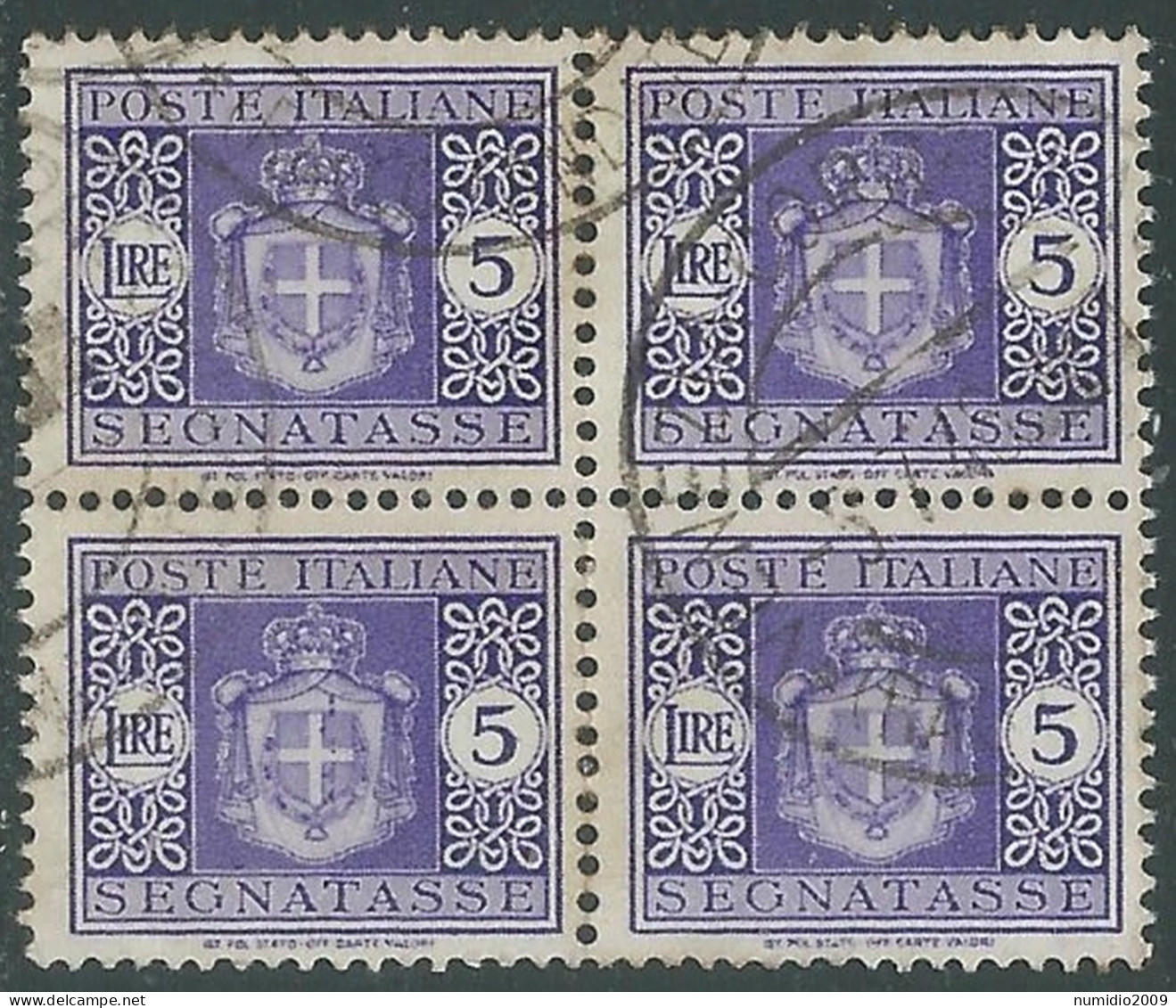 1945 LUOGOTENENZA SEGNATASSE USATO 5 LIRE QUARTINA - P31-10 - Postage Due