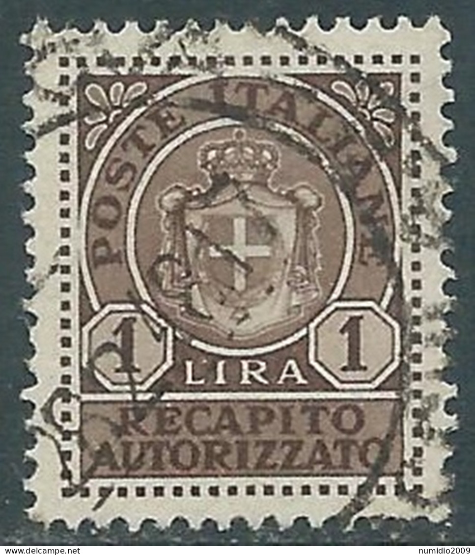 1946 LUOGOTENENZA RECAPITO AUTORIZZATO USATO 1 LIRA - P12-4 - Recapito Autorizzato