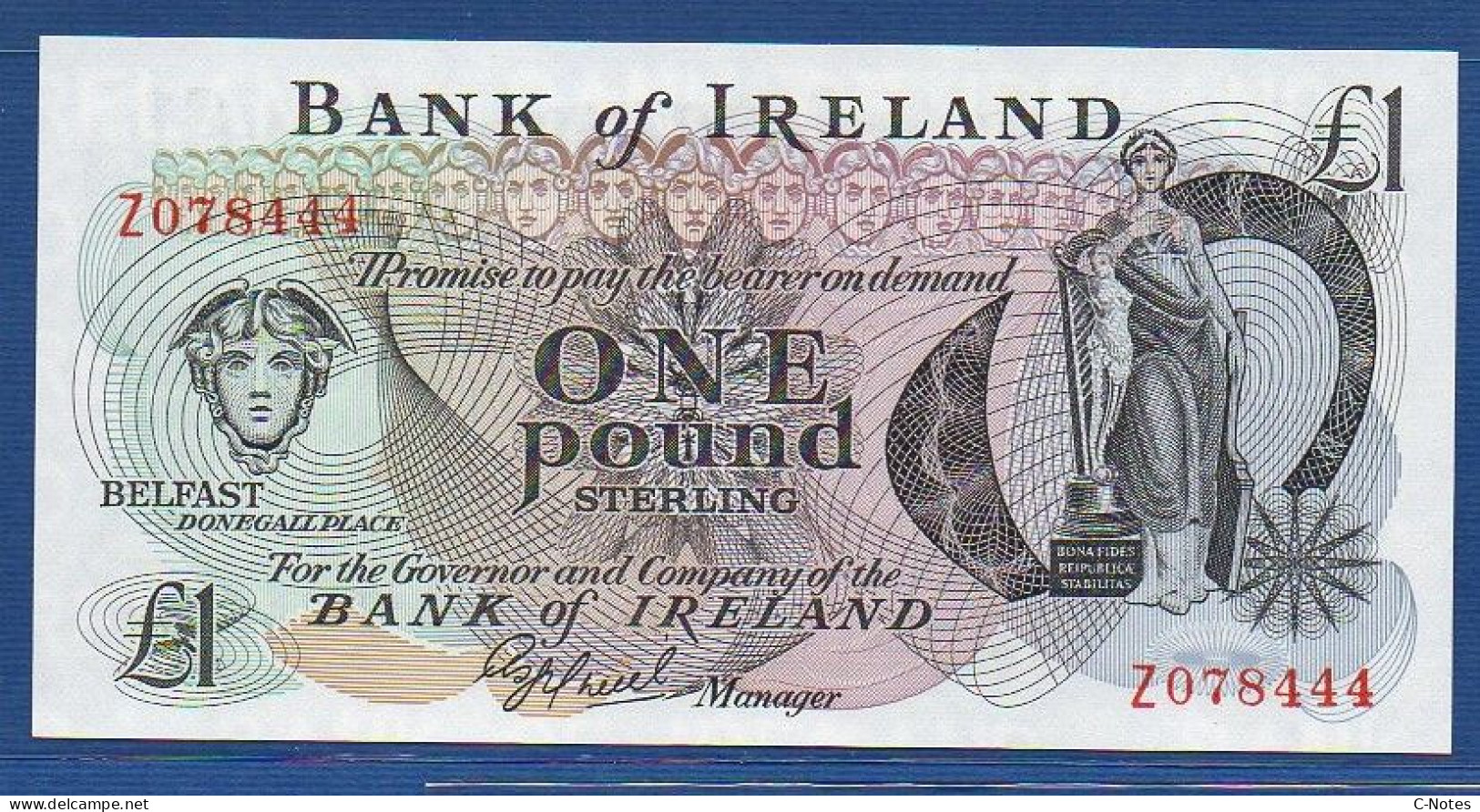 NORTHERN IRELAND - P. 65 – 1 POUND ND (1980's) UNC, S/n Z078444  Bank Of Ireland - 1 Pound