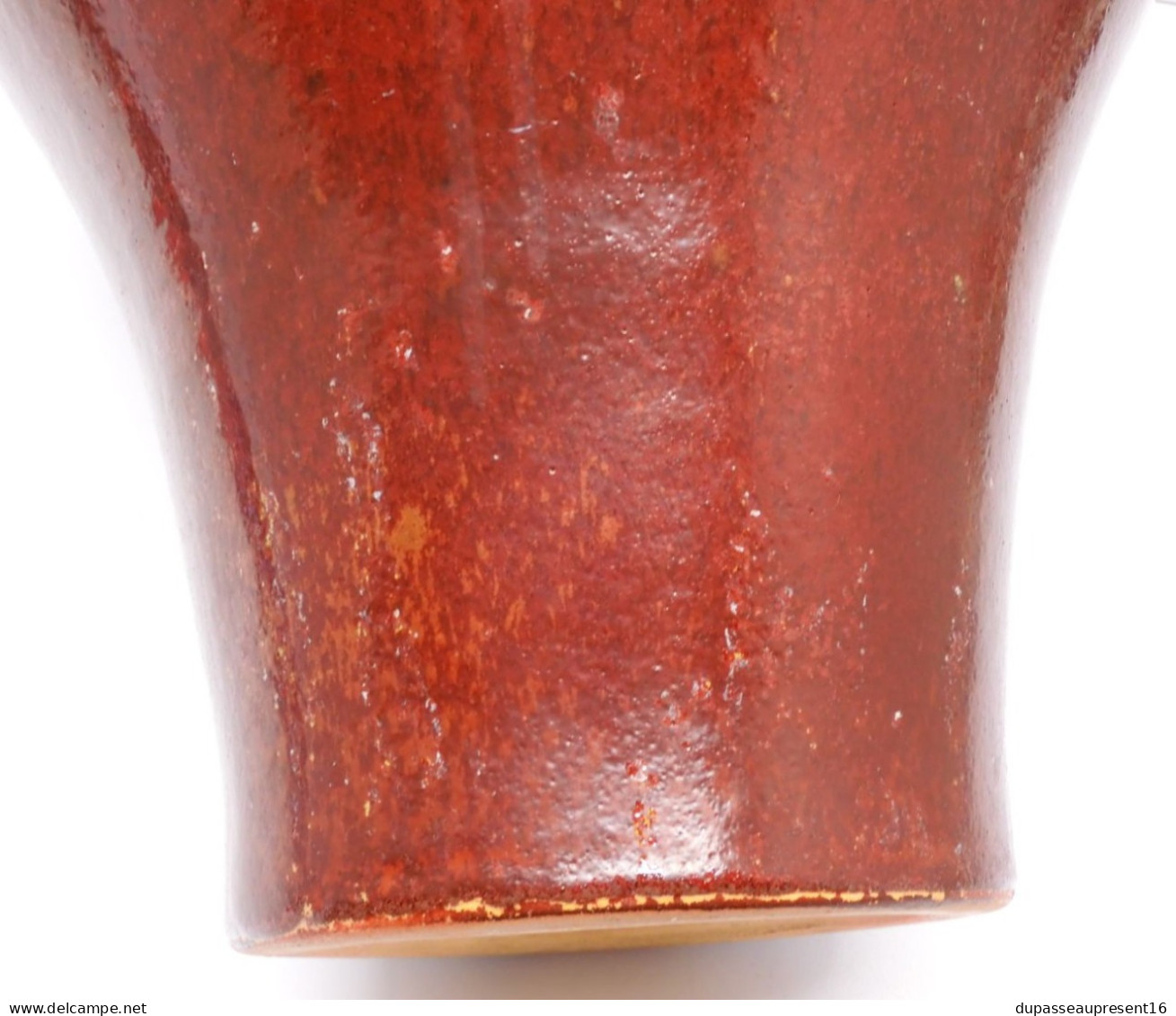 -SUPERBE ANCIEN GRAND VASE TERRE CUITE EMAILLEE ROUGE SANG De BOEUF Collection  E - Est (FRA)