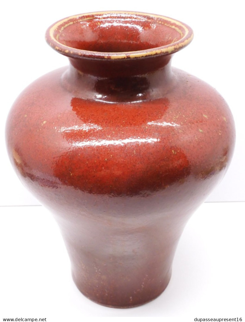 -SUPERBE ANCIEN GRAND VASE TERRE CUITE EMAILLEE ROUGE SANG de BOEUF collection  E