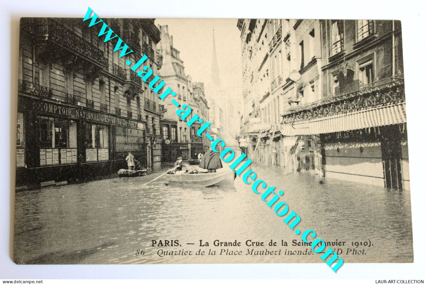 CPA 75 INONDATION PARIS 1910 QUARTIER PLACE MAUBERT, CARTE POSTALE ANIMÉE BARQUE GRANDE CRUE DE LA SEINE (1505.9) - Floods