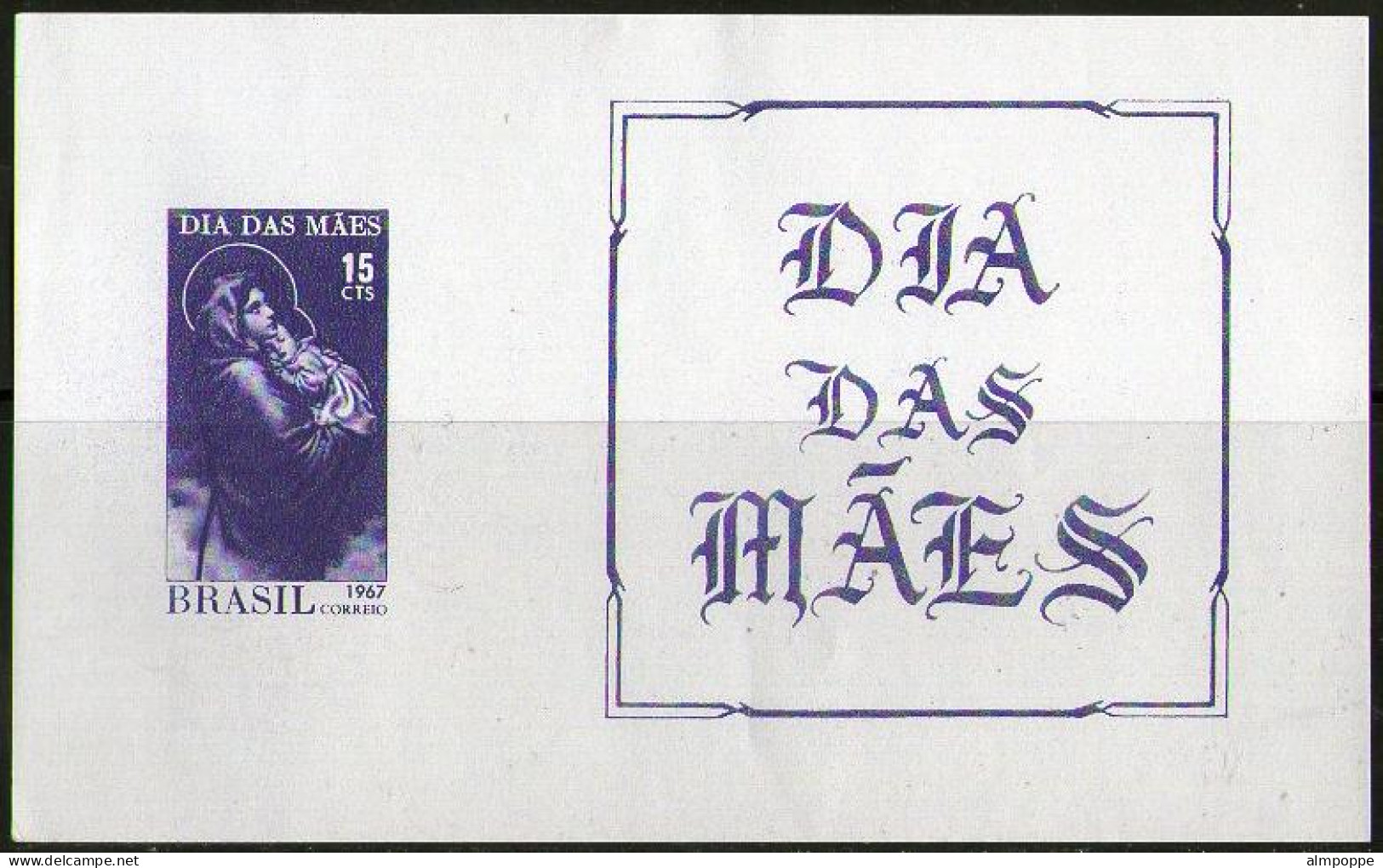 Ref. BR-1048A BRAZIL 1967 - MADONNA AND CHILDRENSOUVENIR SHEET MNH, MOTHER'S DAY 1V - Mother's Day