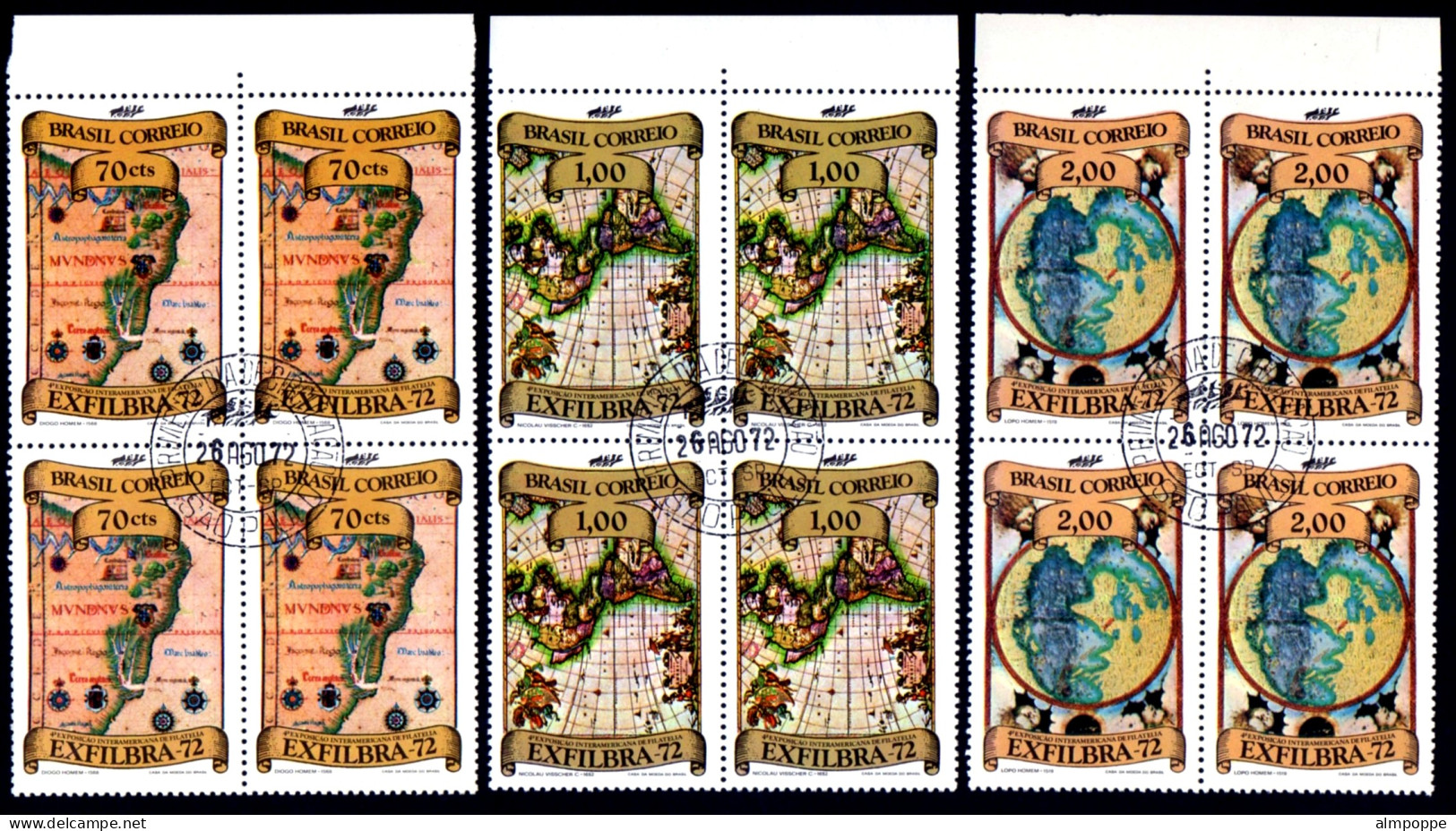 Ref. BR-1239-41-QC BRAZIL 1972 - EXFILBRA, EXHIBITION,,ANTIQUE MAPS,MI# 1333-35,CANCELED NH, PHILATELY 12V Sc# 1239-1241 - Used Stamps