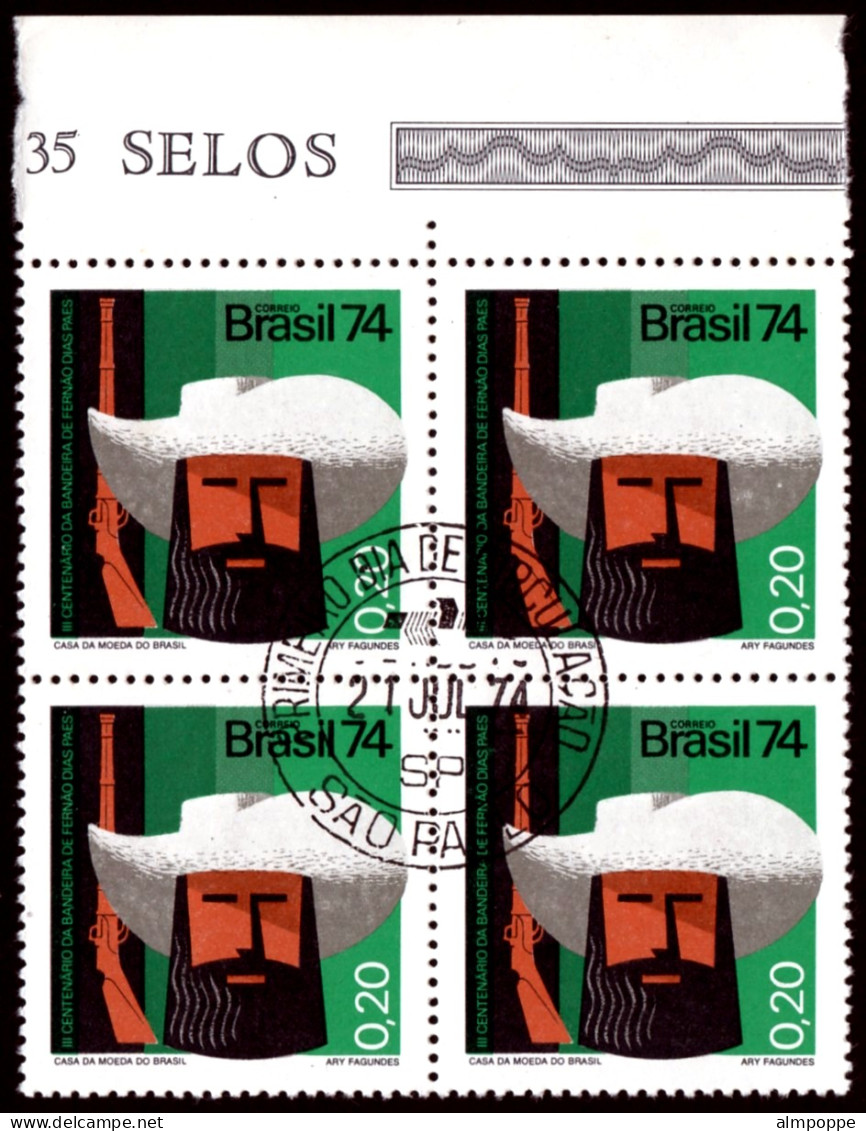 Ref. BR-1354-QC BRAZIL 1974 - FERNAO DIAS PAES,PIONEER,EXPLORERS,MI# 1443,CANCELED 1ST DAY NH, FAMOUS PEOPLE 4V Sc# 1354 - Used Stamps