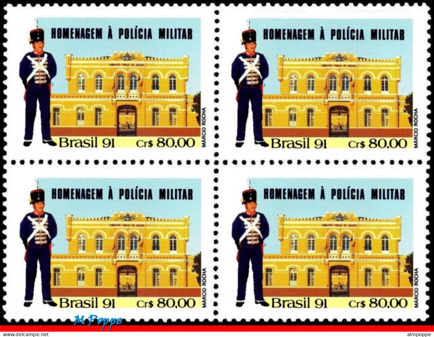 Ref. BR-2345-Q BRAZIL 1991 - MILITARY POLICE, QUARTER,COSTUME, MI# 2449, BLOCK MNH, POLICE 4V Sc# 2345 - Police - Gendarmerie