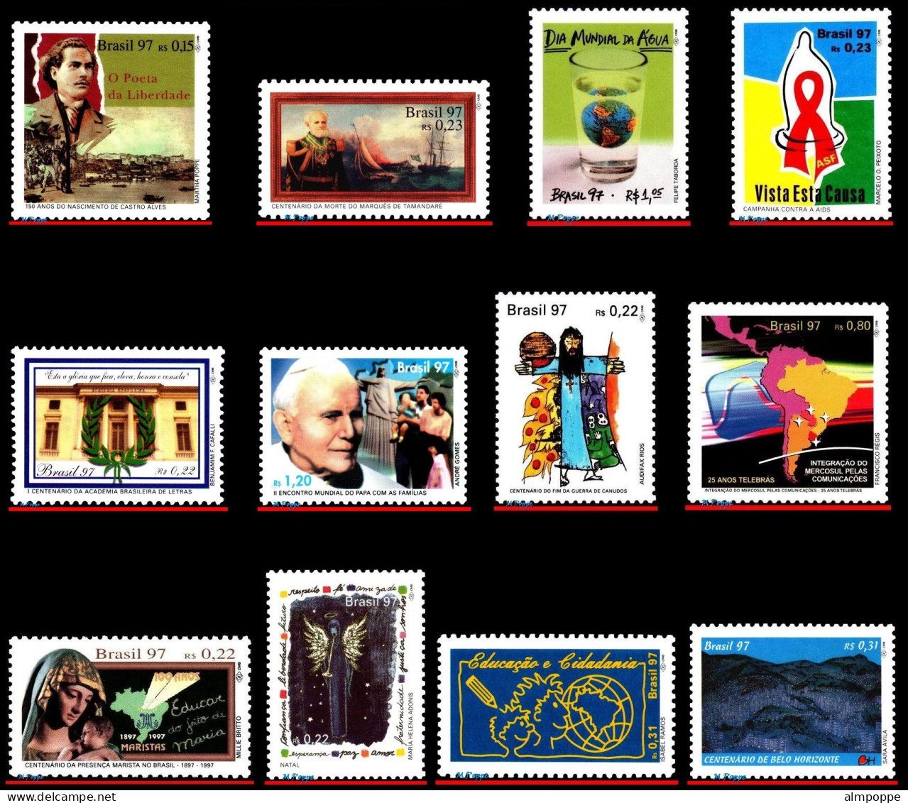 Ref. BR-L1997-2 BRAZIL 1997 - LOT 12 STAMPS OF 1997,SCOTT VALUE $10.90, ALL MNH VF, . 12V Sc# 2615~2654 - Collections, Lots & Series