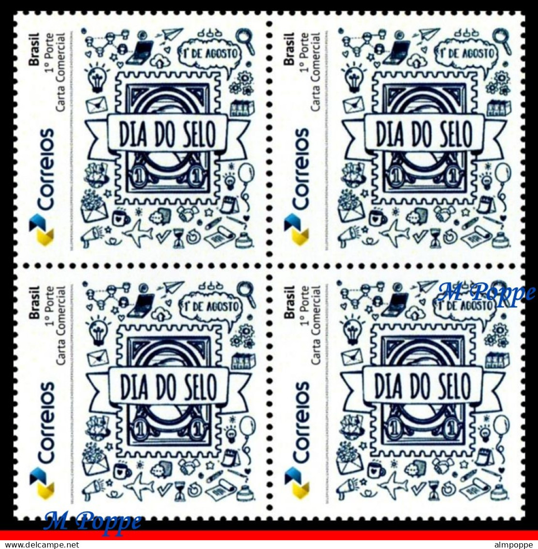 Ref. BR-V2020-56-Q BRAZIL 2020 - STAMP ON STAMP,PHILATELY, BLOCK MNH, STAMP DAY 4V - Personalisiert