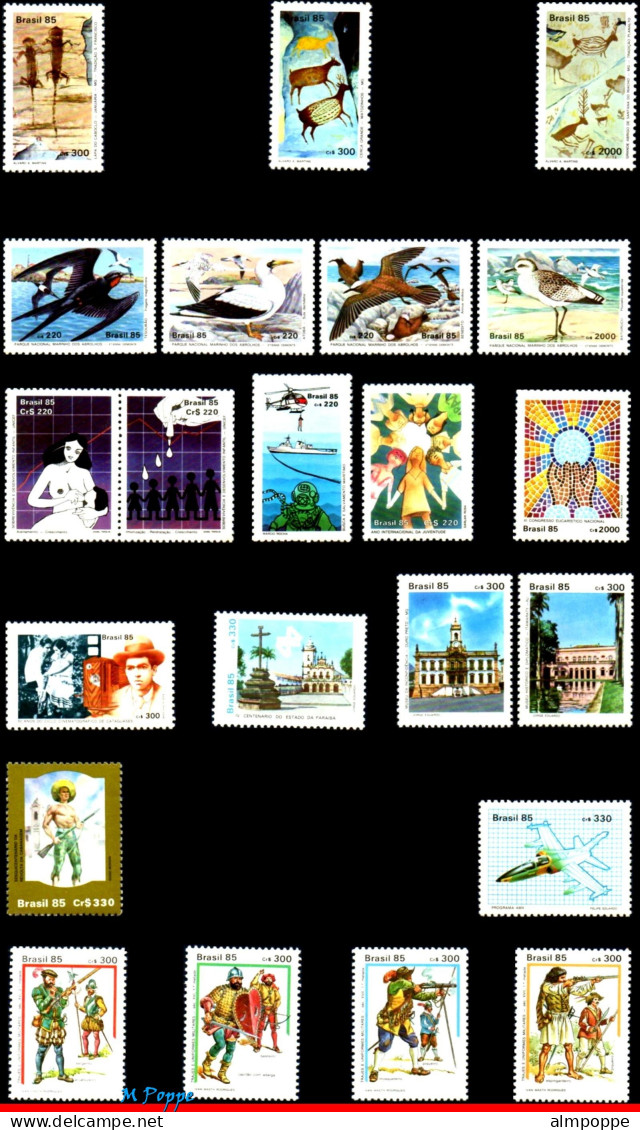 Ref. BR-Y1985-S BRAZIL 1985 - ALL COMMEMORATIVE STAMPSOF THE YEAR, SCOTT VALUE $36.55, ALL MNH, . 64V Sc# 1970~2041 - Annate Complete