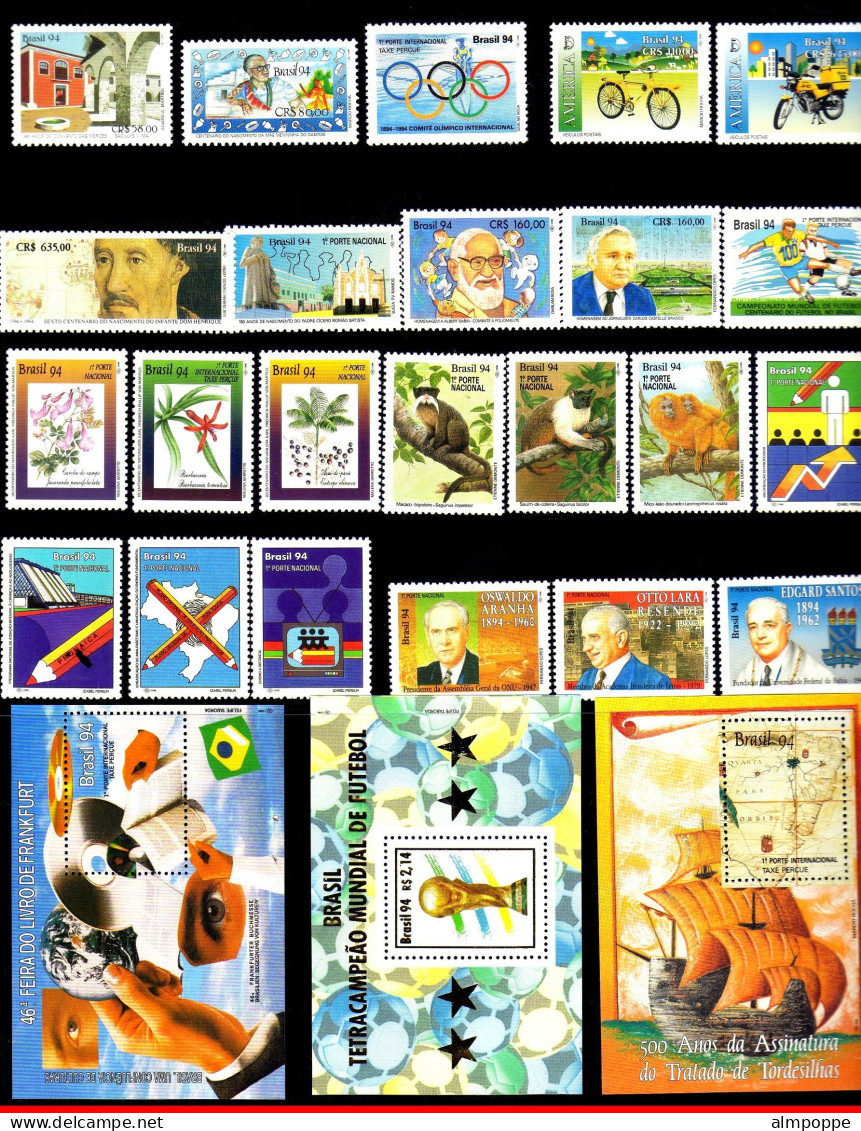 Ref. BR-Y1994-C BRAZIL 1994 - ALL STAMPS ISSUED, FULLYEAR, BY POST OFICCE, MNH, . 70V Sc# 2439-2524 - Años Completos