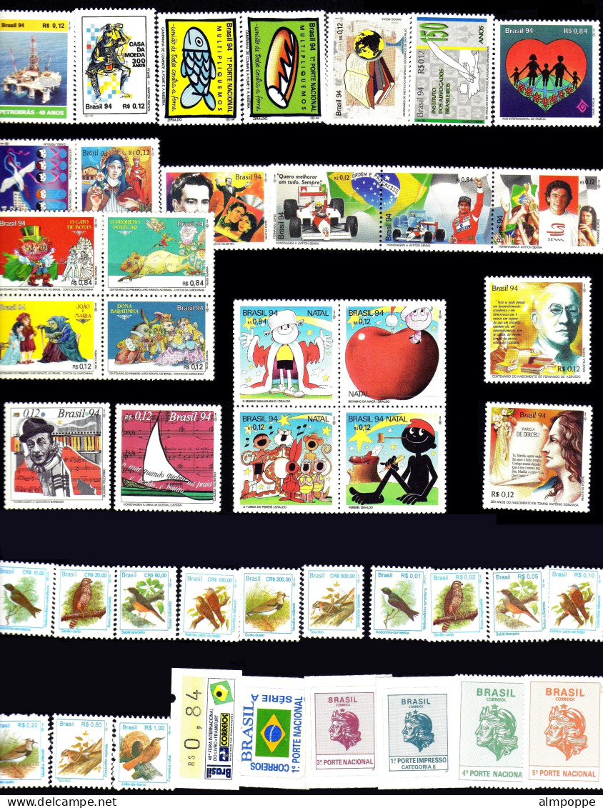 Ref. BR-Y1994-C BRAZIL 1994 - ALL STAMPS ISSUED, FULLYEAR, BY POST OFICCE, MNH, . 70V Sc# 2439-2524 - Annate Complete