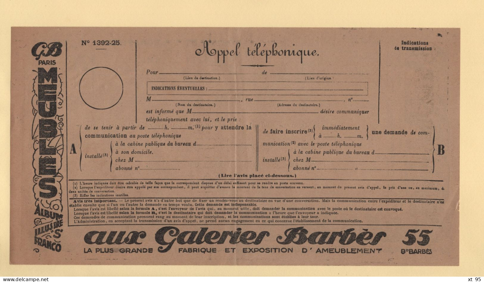 Telegramme Illustre - Galeries Barbes - 1928 - Duplicata - Télégraphes Et Téléphones