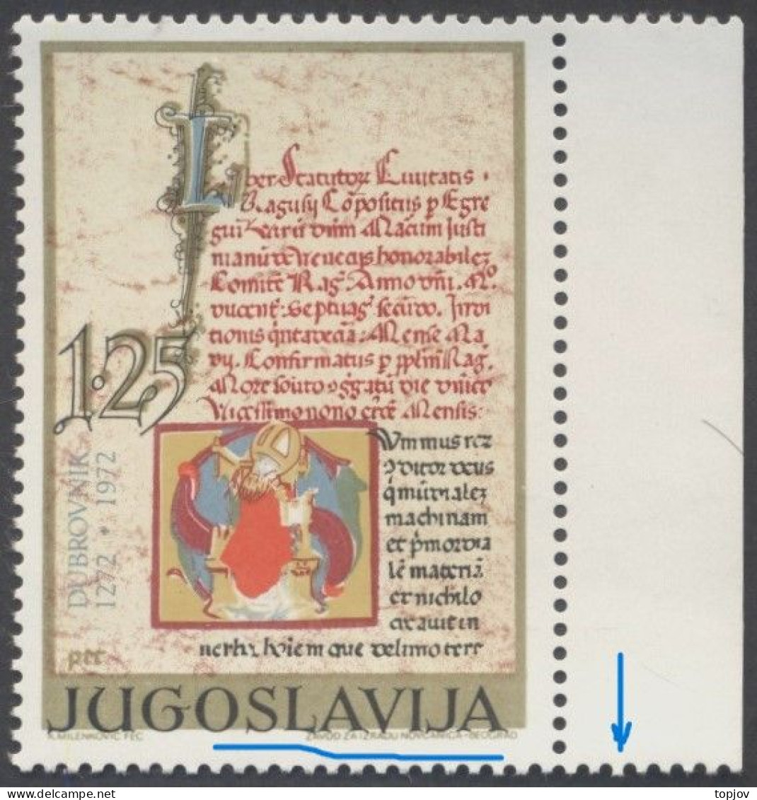 JUGOSLAVIA  - YUGOSLAVIA - ERROR  DUBROVNIK INCLINED INSCRIPTION OF THE COUNTRY  -  **MNH - 1972 - Imperforates, Proofs & Errors
