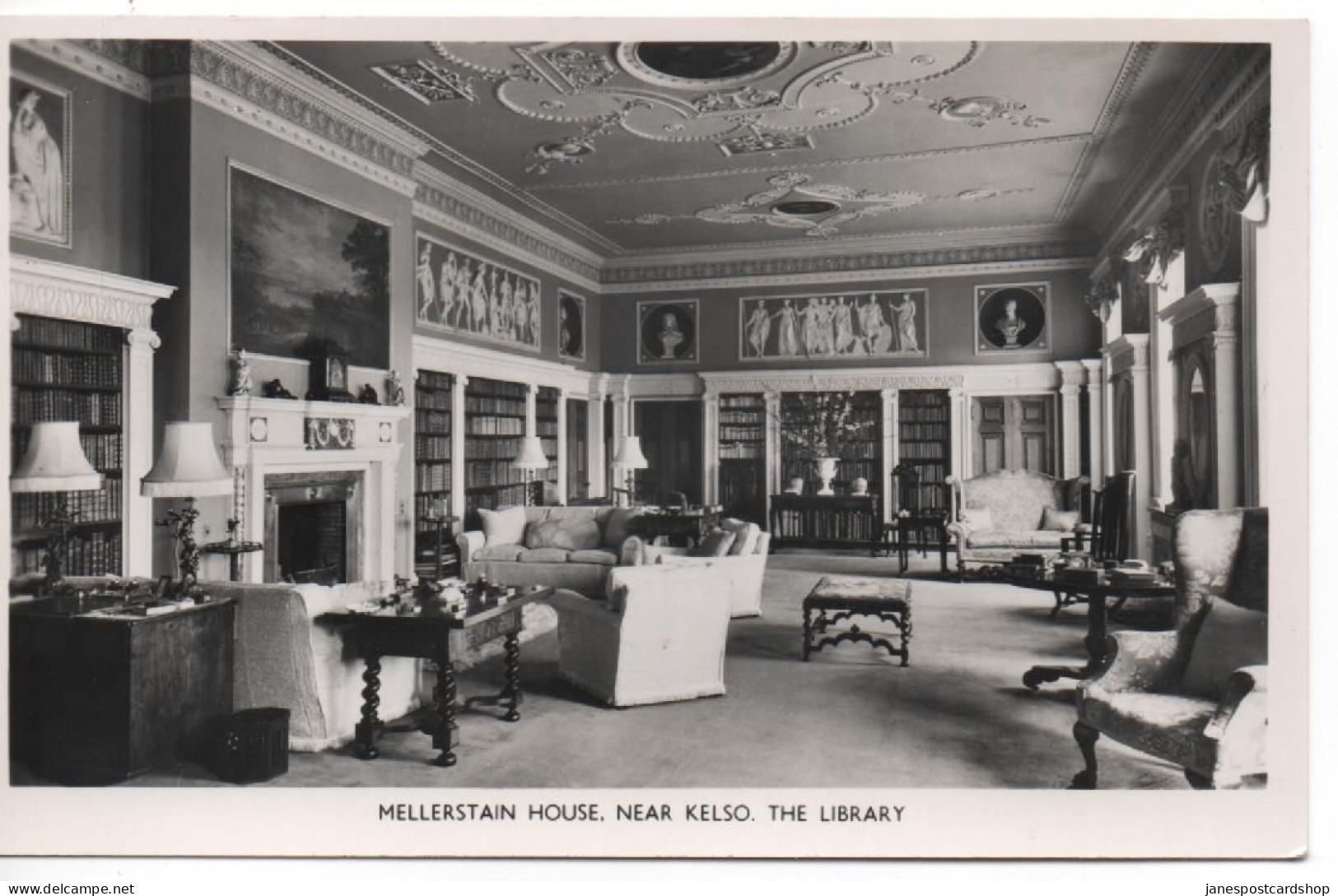 MELLERSTAIN HOUSE NR KELSO - THE LIBRARY - REAL PHOTO POSTCARD  - SCOTLAND - Roxburghshire