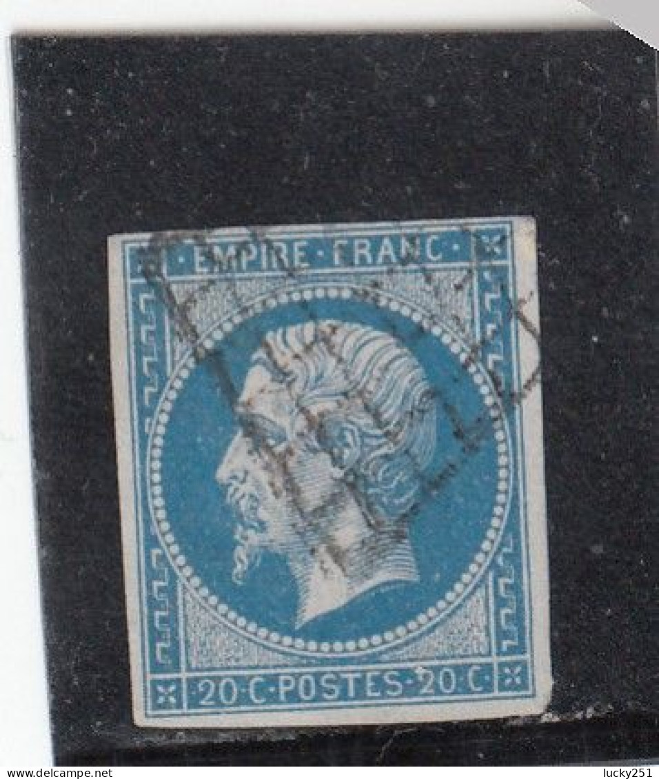 France - Année 1853-1860 - N°YT 14A - 20c Bleu - Oblitération Grille - 1853-1860 Napoleon III