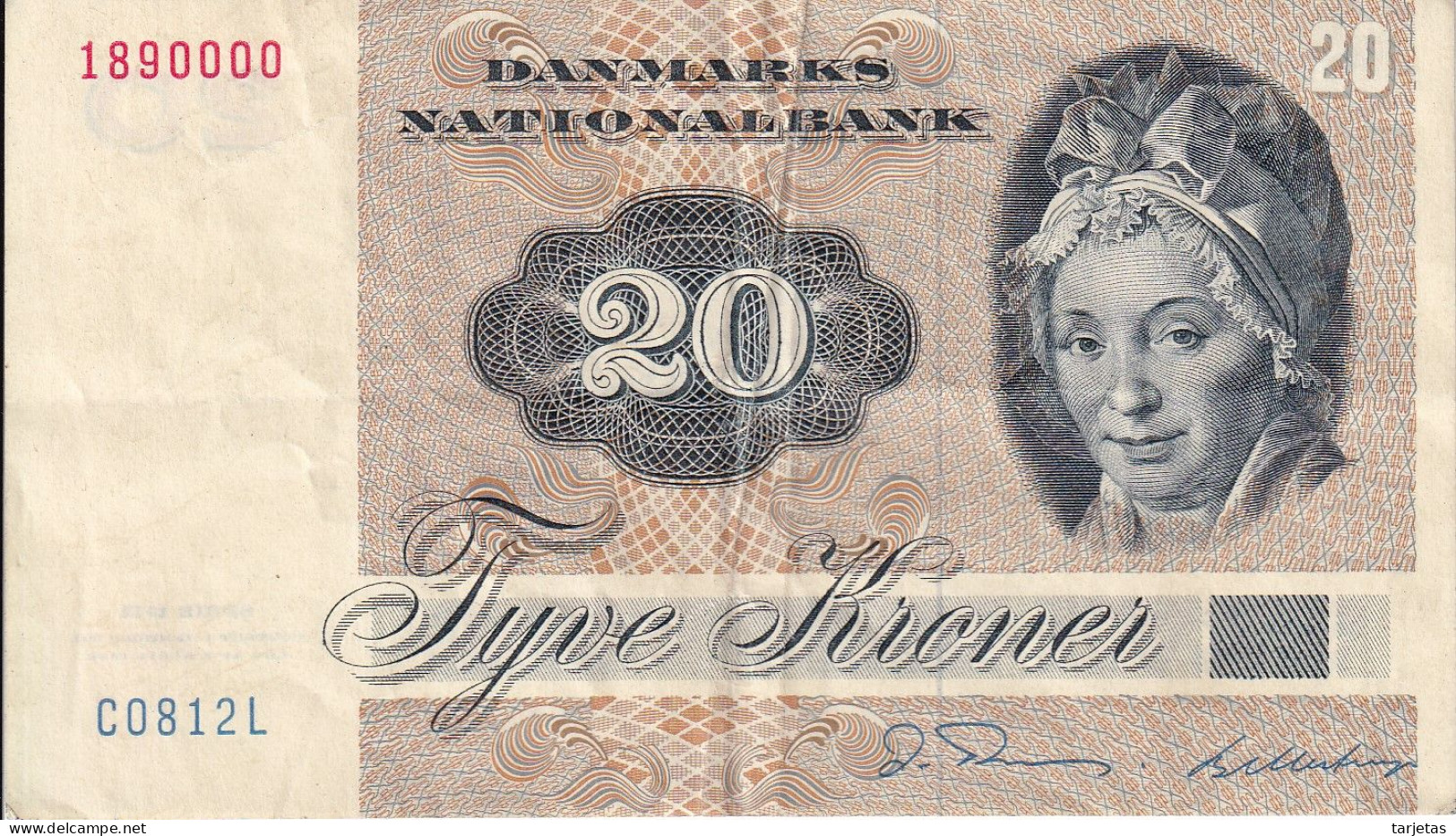 BILLETE DE DINAMARCA DE 20 KRONER DEL AÑO 1972 (BANK NOTE) DIFERENTES FIRMAS - Danemark