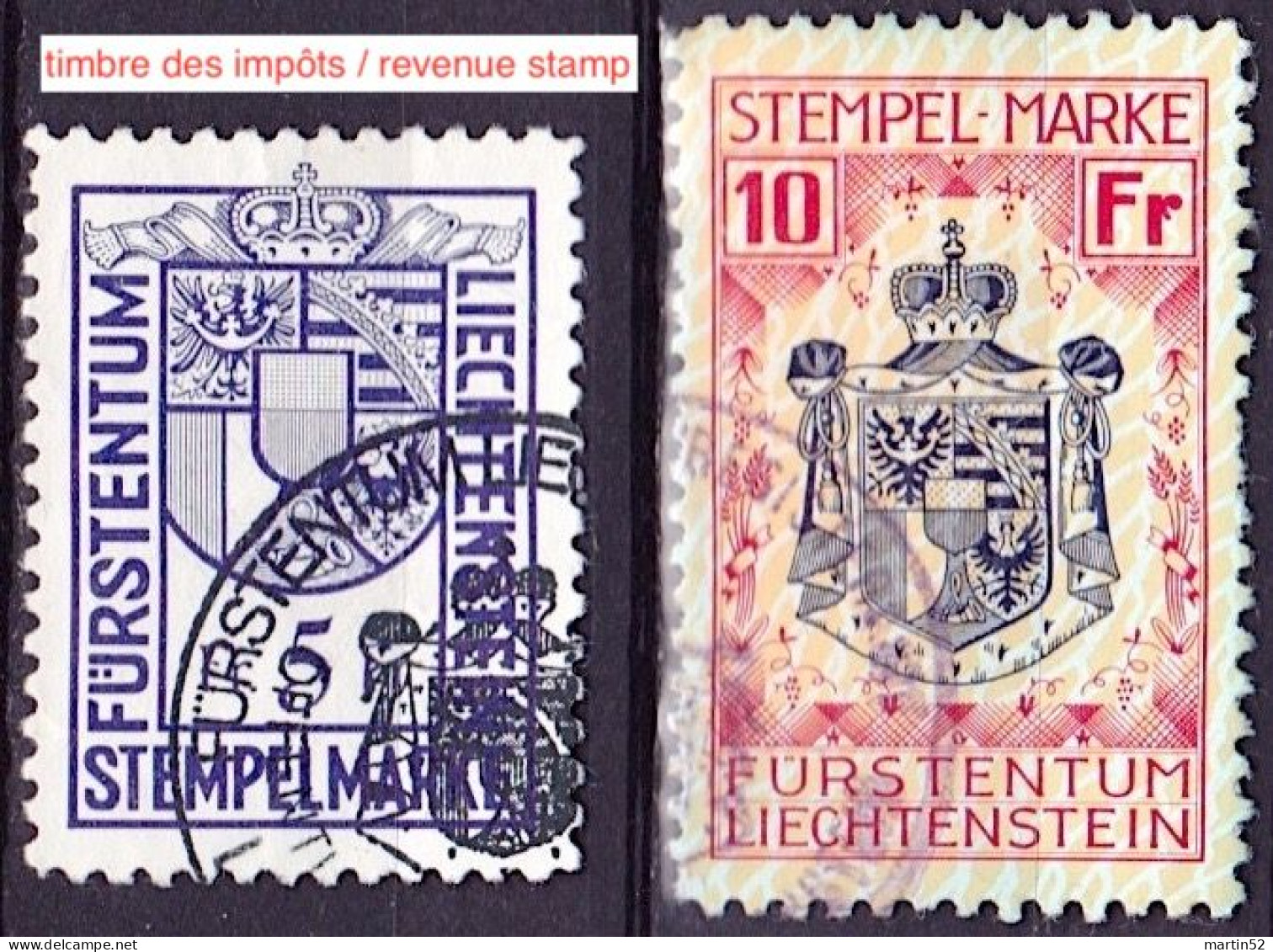 Liechtenstein: 5+10 Fr. STEMPEL-MARKEN Gestempelt / Timbres D'impôts, Obliterée / Revenue Stamps, Nicely Used - Steuermarken