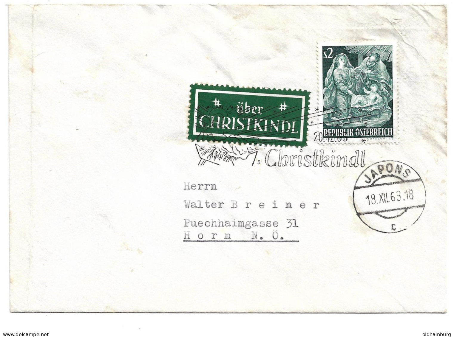2307v: Österreich 1963, Weihnachten Christkindl- Beleg Mit Zuleitung Japons - Horn