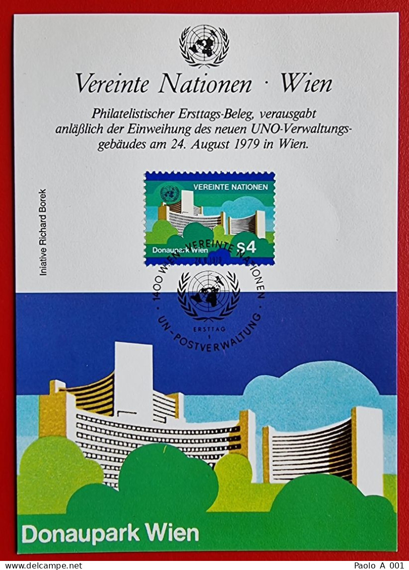 UNITED NATIONS 1979 UNO WIEN VIENNA DONAUPARK ERÖFFNUNG OPENING MAXIMUM CARD - Storia Postale