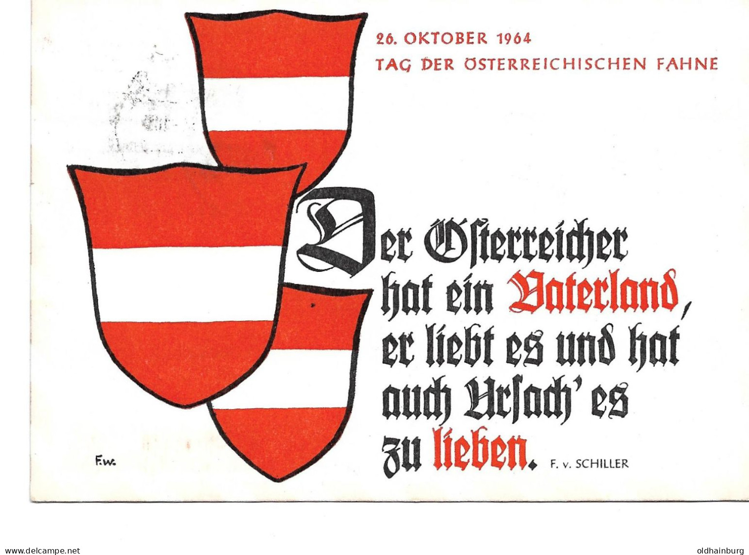 2307b: Österreich 1964, Ballonfahrt Zum Nationalfeiertag, Spruch Friedrich Schiller, Groß Enzersdorf- Zellerndorf - Gänserndorf