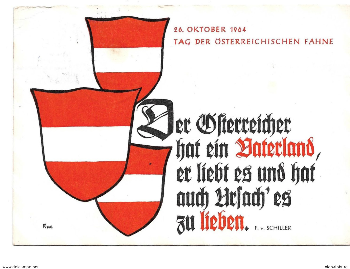 2307a: Österreich 1964, Ballonfahrt Zum Nationalfeiertag, Spruch Friedrich Schiller, Groß Enzersdorf- Zellerndorf - Hollabrunn