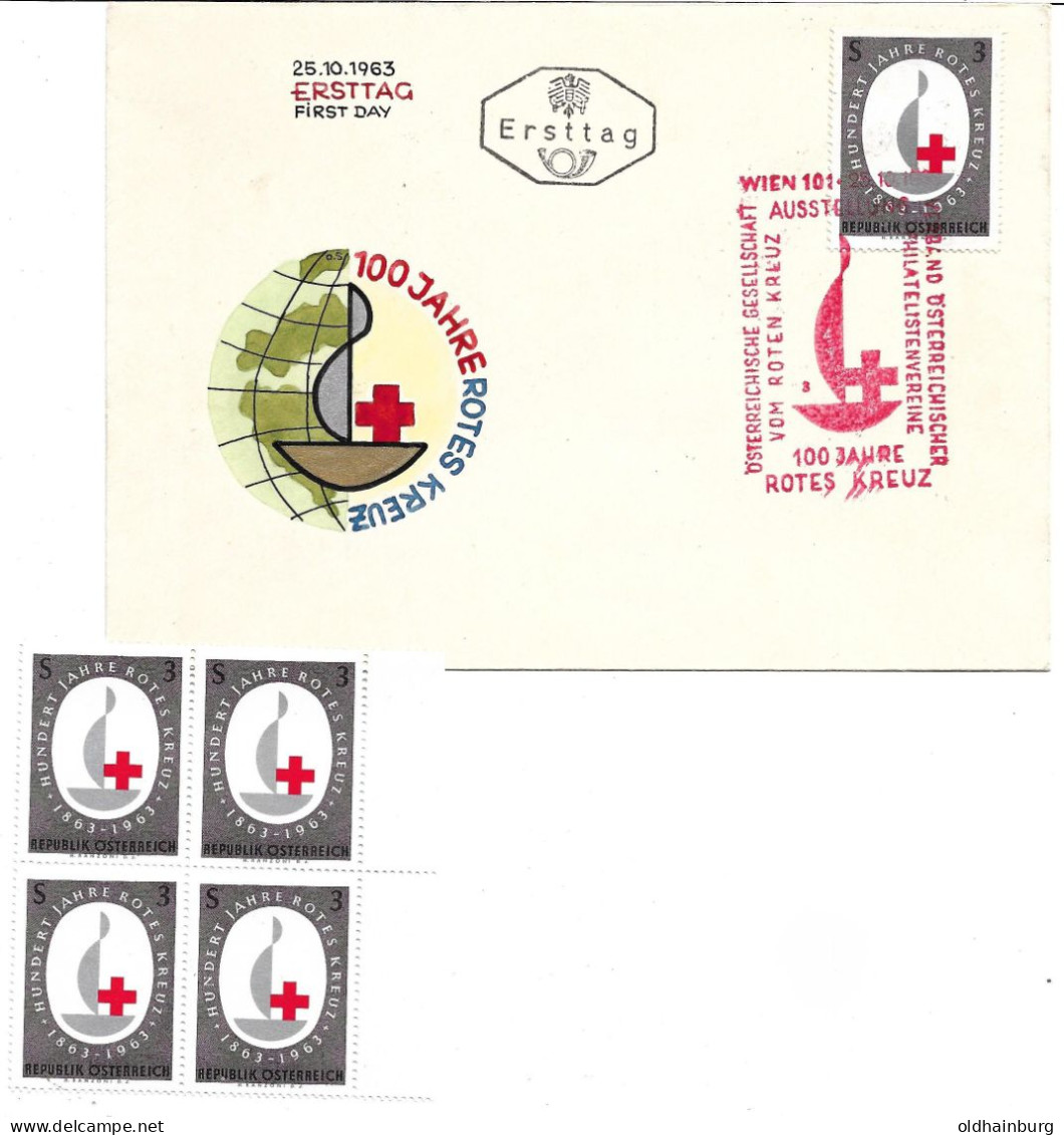 2308b: Österreich 1963, Rotkreuz- Beleg+ Viererblock ** - First Aid