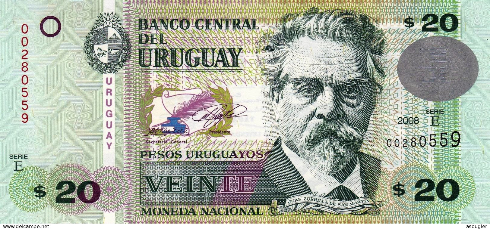 Uruguay 20 Pesos Uruguayos 2008 UNC P-86 "free Shipping Via Regular Air Mail (buyer Risk)" - Uruguay