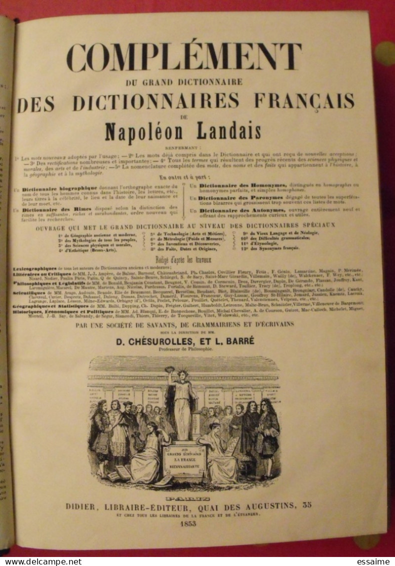 Complément Du Grand Dictionnaire Des Dictionnaires Français De Napoléon Landais. Didier 1853 - Dictionnaires