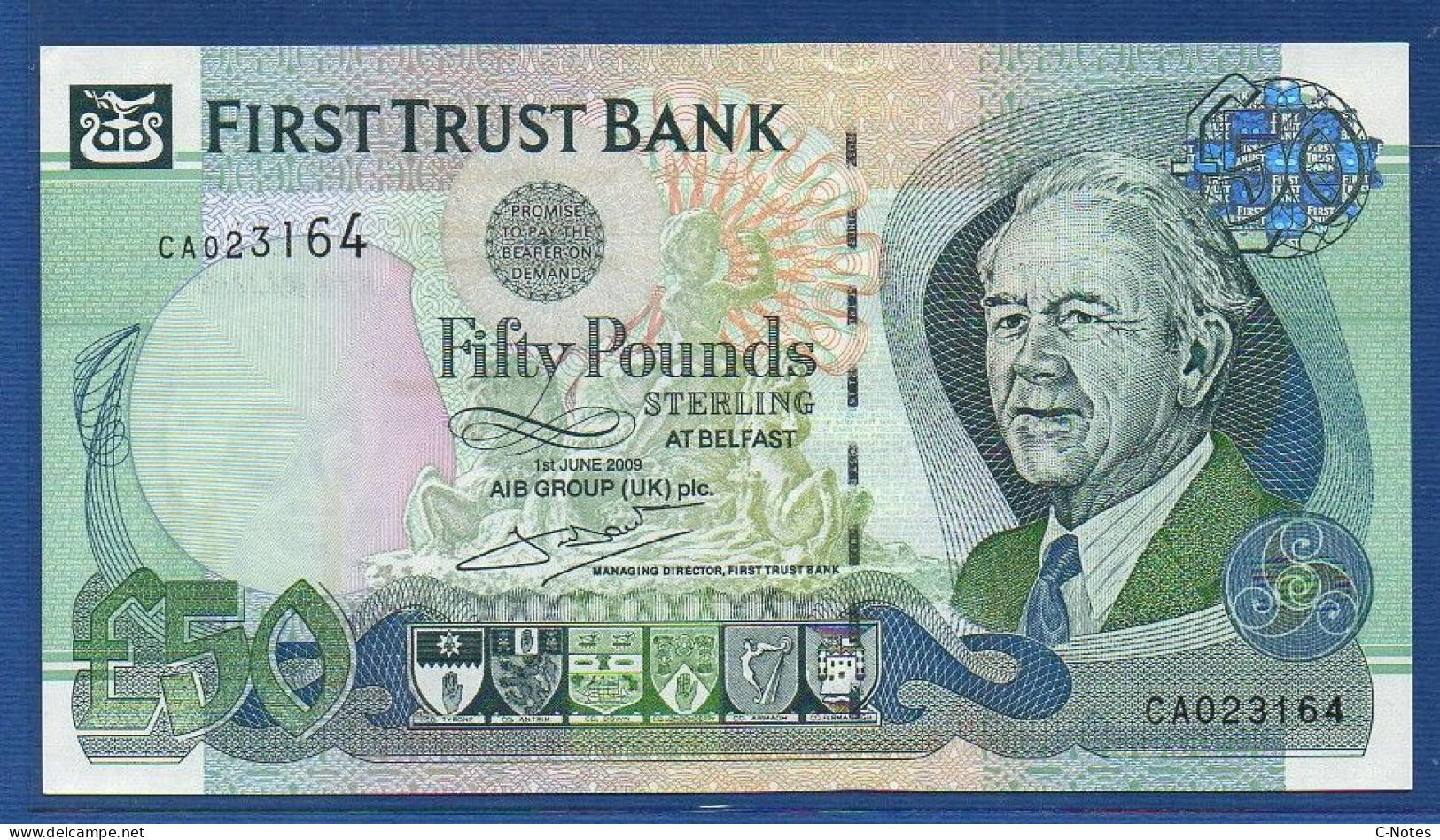 NORTHERN IRELAND - P.138b – 50 POUNDS 2009 UNC, S/n CA023164 First Trust Bank - 50 Pounds