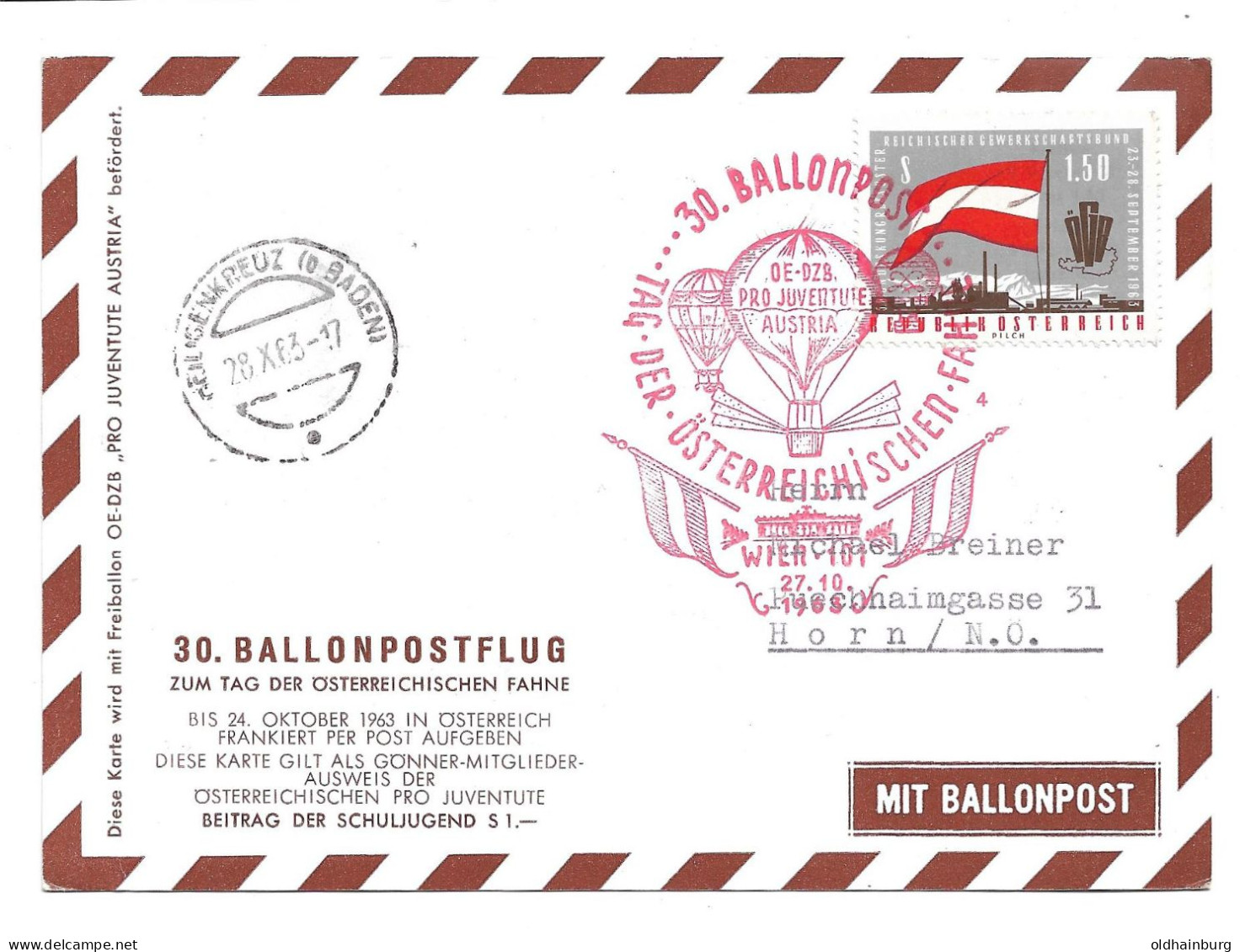 2308x: Ballonmotiv Heimatbeleg Heiligenkreuz Aus 1963 - Heiligenkreuz