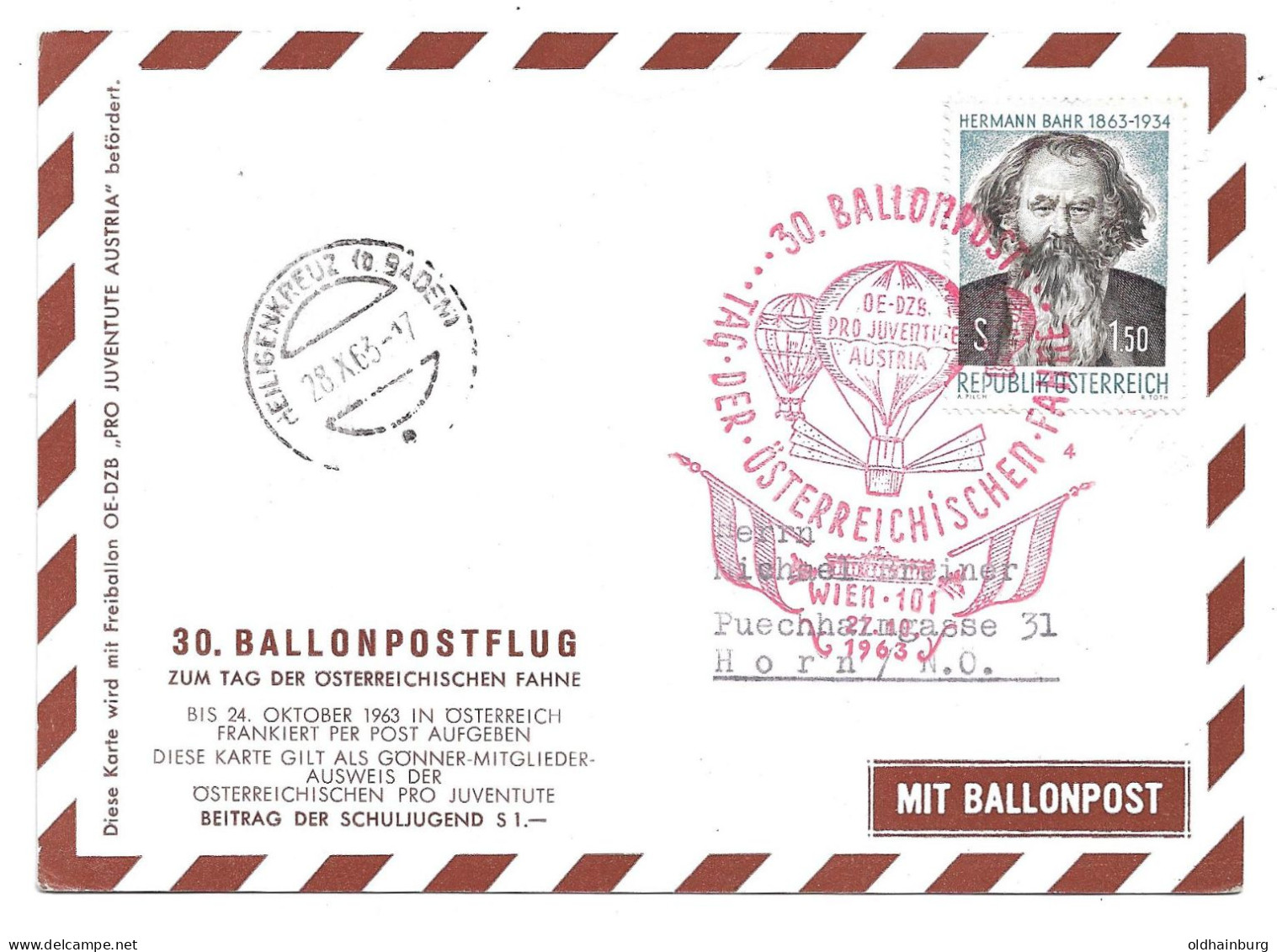 2308y: Ballonmotiv Heimatbeleg Heiligenkreuz Aus 1963 - Heiligenkreuz