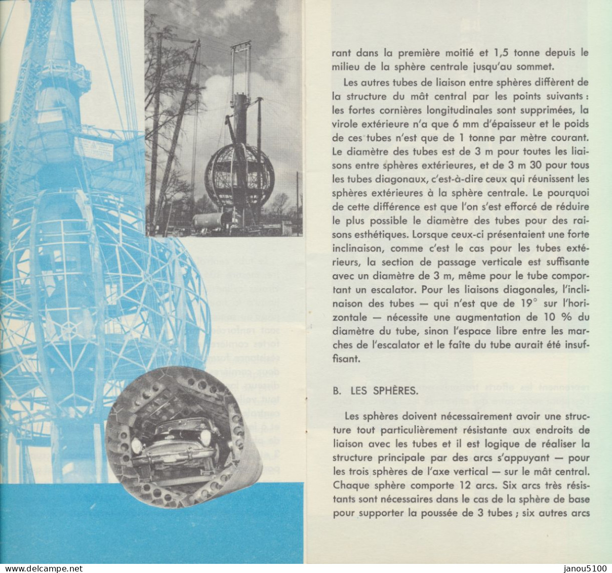 VIEUX  PAPIERS   PLANCHES ET PLANS TECHNIQUES  TRAVAUX PUBLICS     CONSTUCTION DE L'ATOMIUM. - Obras Públicas