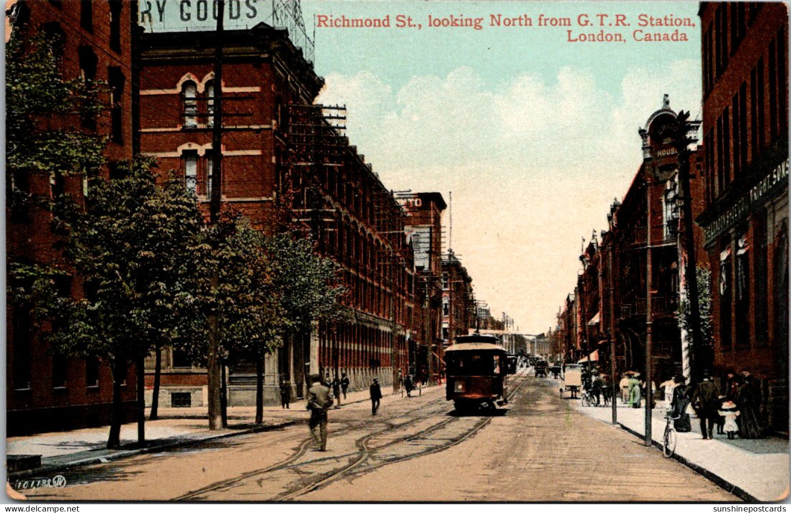 Canada Ontario London Trolley On Richmond Street Looking North From Grand Trunk Railroad Station  - London