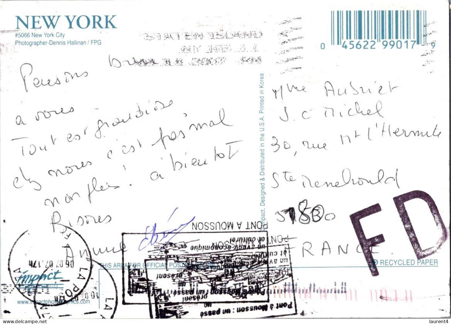 (1 R 14) USA - New York City Posted To France (2007 - With Many Special Postmarking At Back) World Trade Center & More - Statue Of Liberty