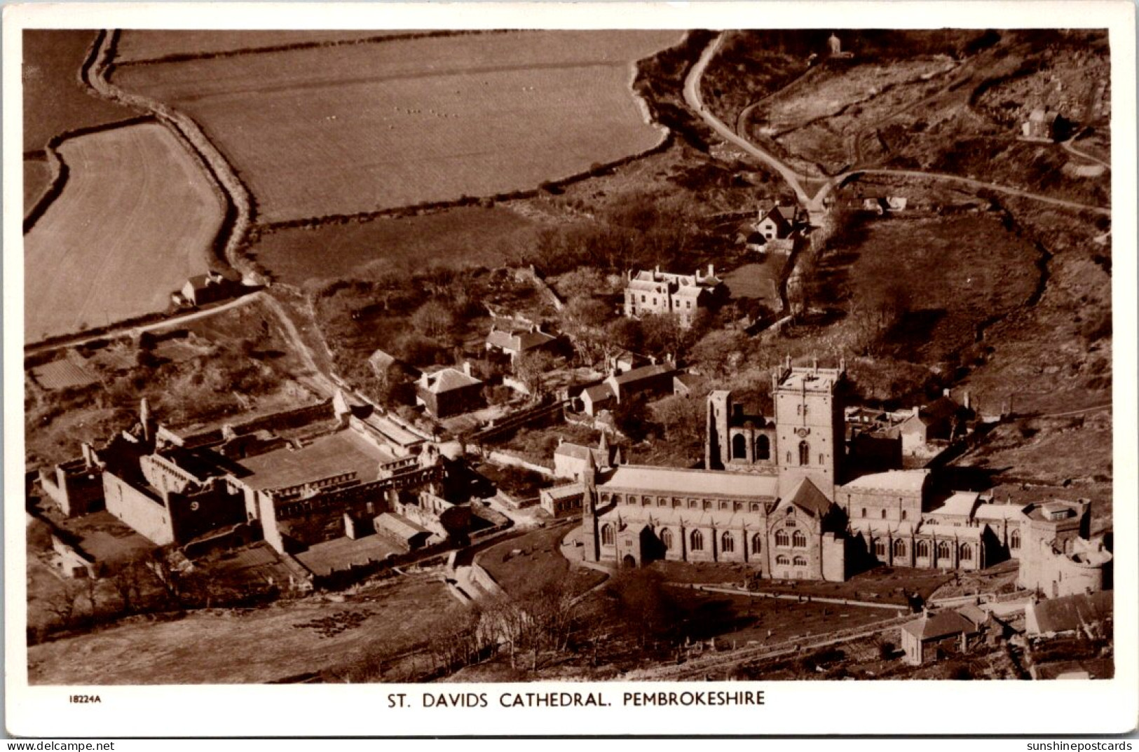 Wales Pembrokeshire Aerial View St David's Cathedral Real Photo - Pembrokeshire
