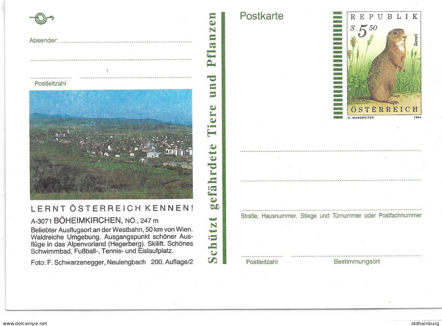 2323f: Bildpostkarte Mit Werteindruck Ziesel: 3071 Böheimkirchen Ungelaufen (Versand In Schutzhülle) - St. Pölten