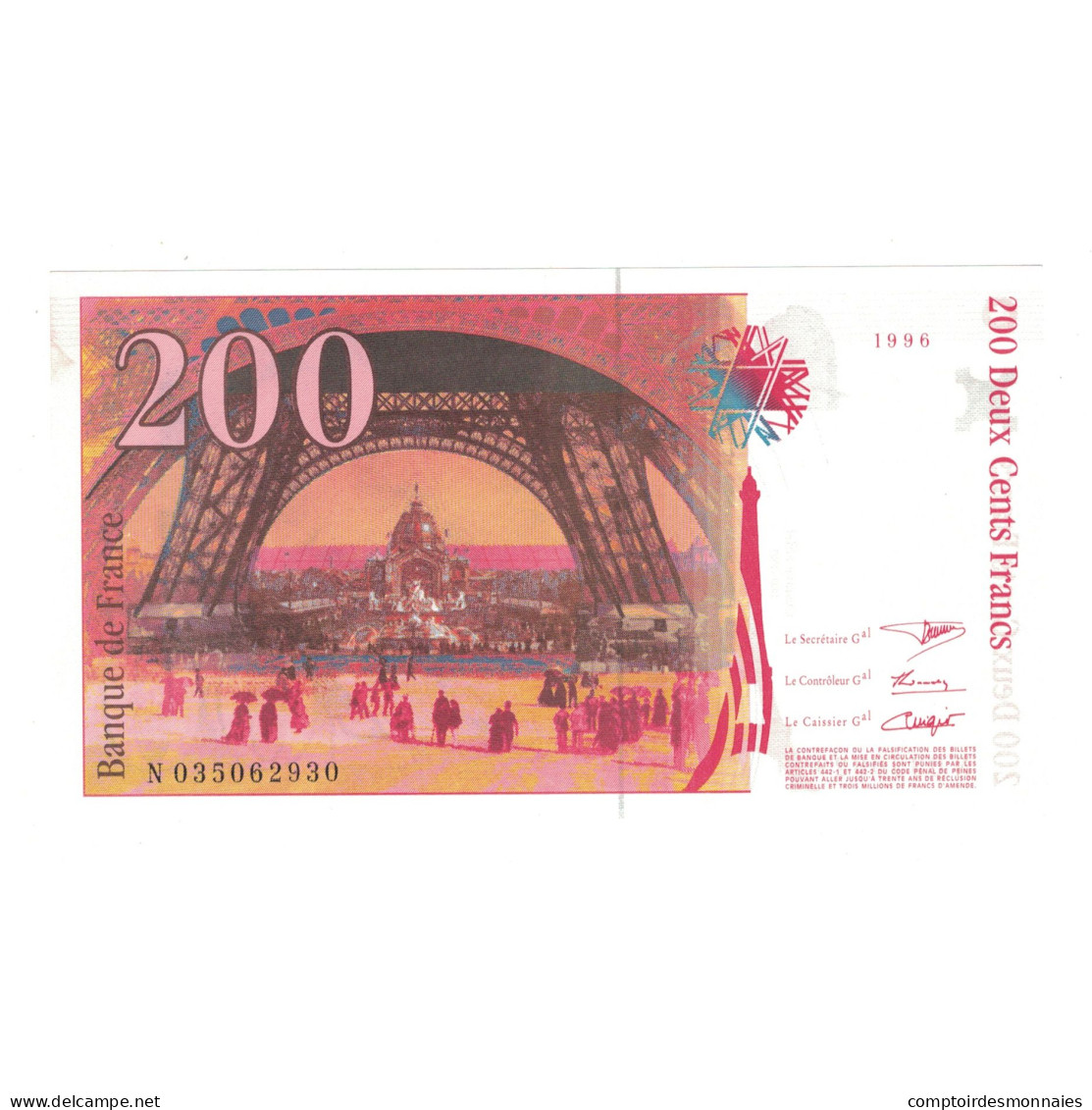 France, 200 Francs, Eiffel, 1996, N035062930, SPL, Fayette:75.02, KM:159a - 200 F 1995-1999 ''Eiffel''