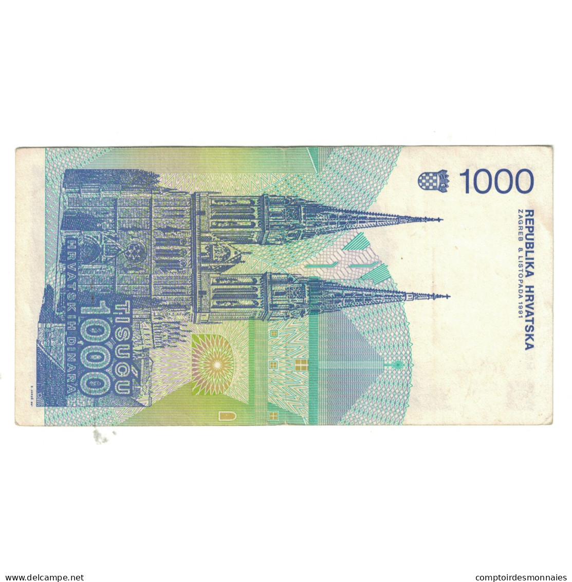 Billet, Croatie, 1000 Dinara, 1991, KM:22a, TTB - Croatie