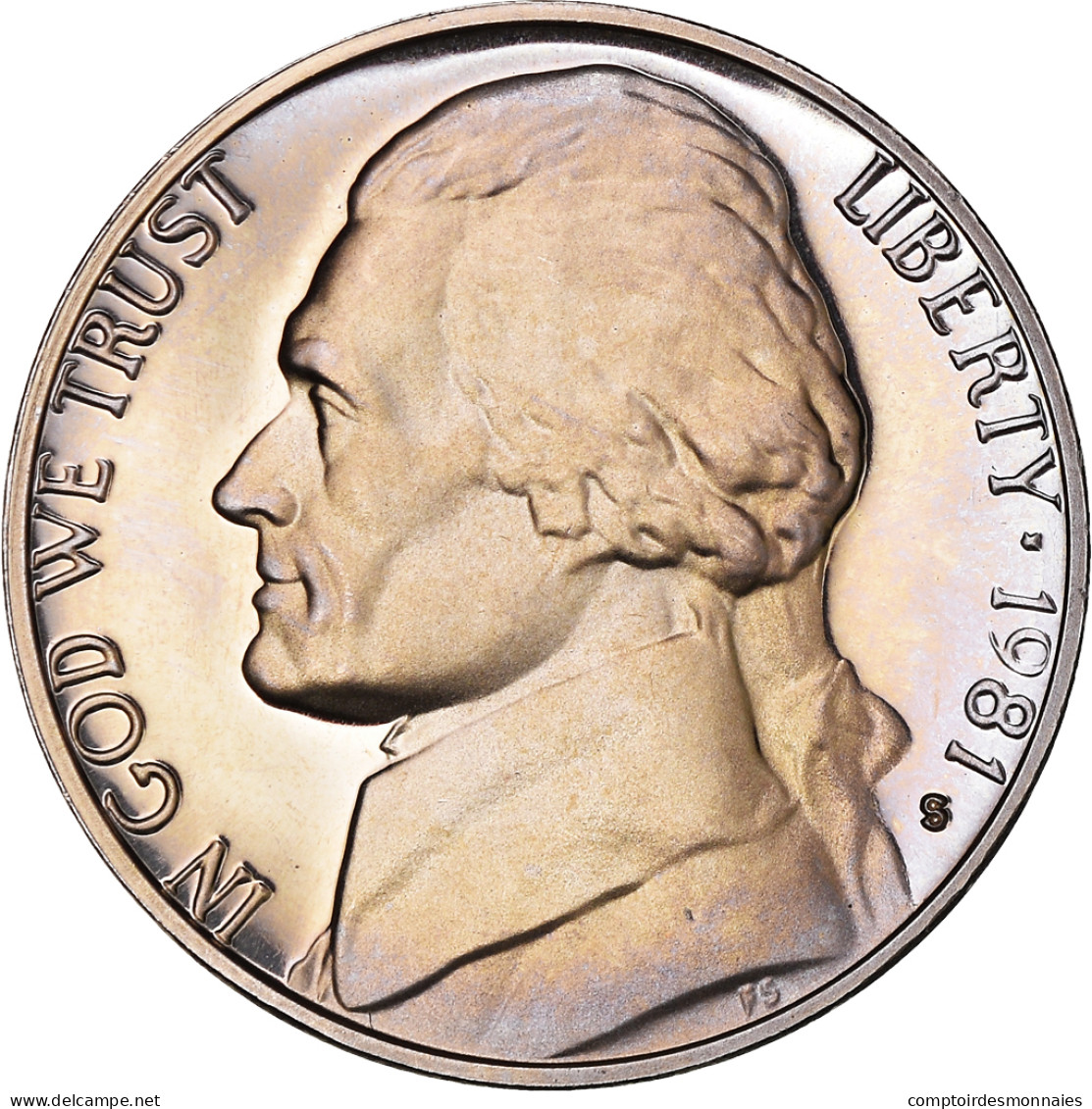 Monnaie, États-Unis, Jefferson Nickel, 5 Cents, 1981, U.S. Mint, San Francisco - 1938-42: Monete Ante Guerra