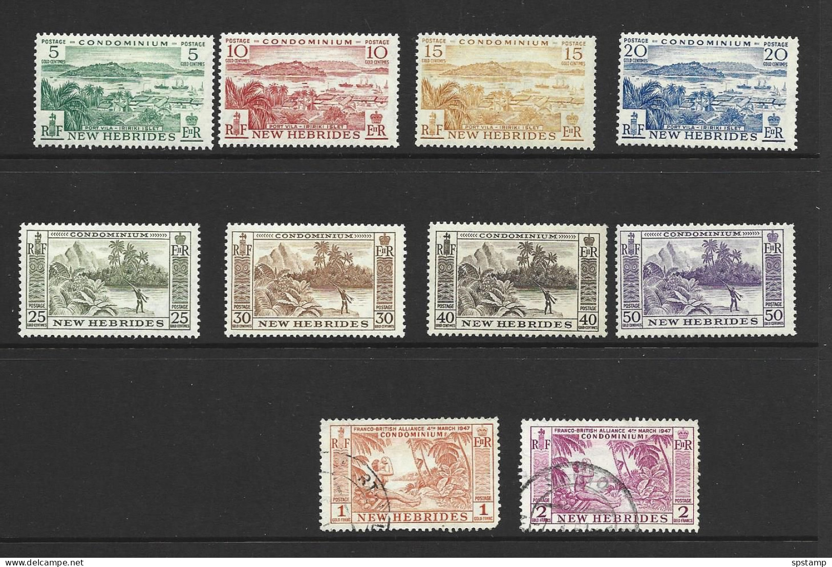 New Hebrides 1957 Definitives 8 Different Values To 50c MLH , 1 Gold Franc Used , 2 Fr FU - Usados