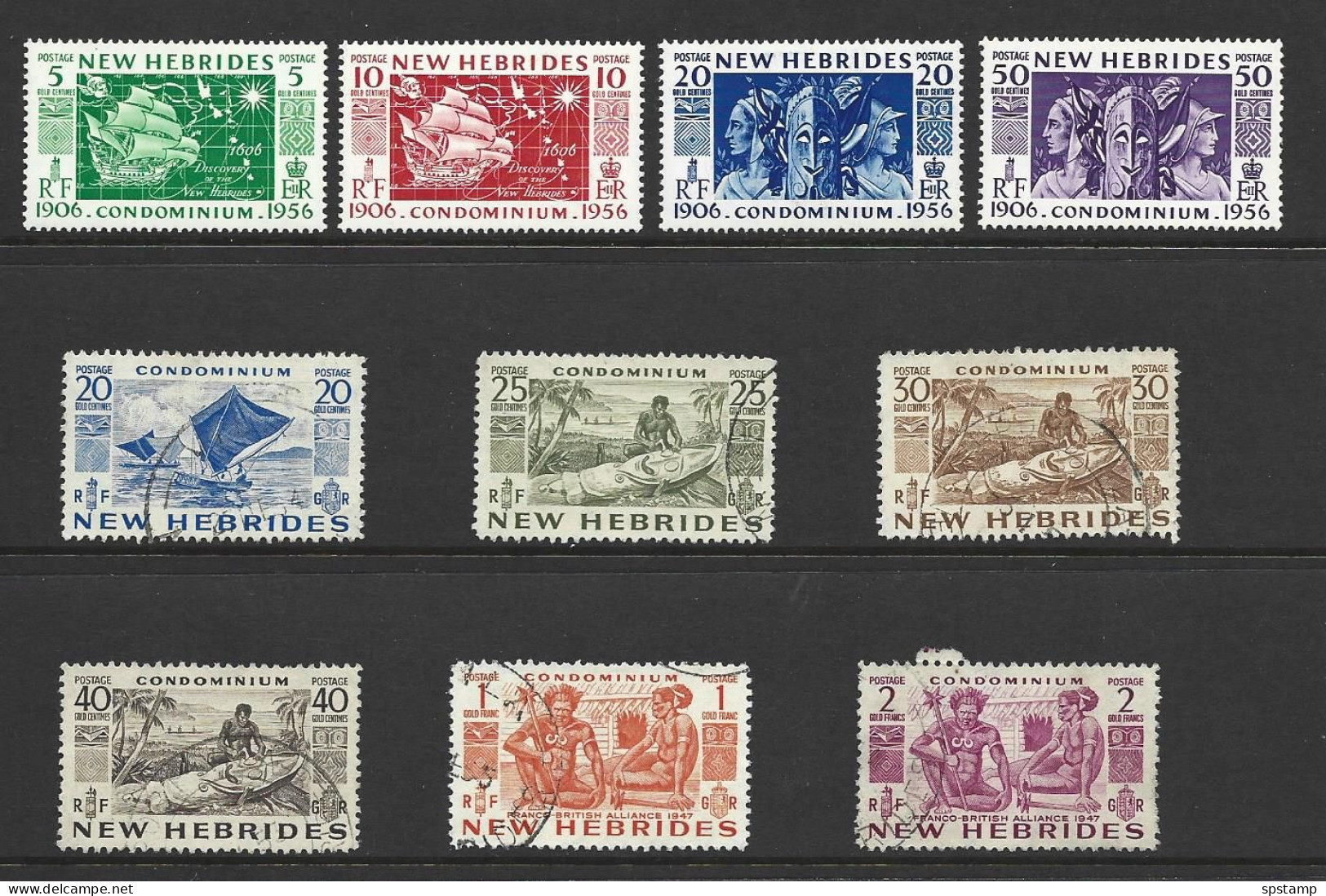 New Hebrides 1953 Definitives 6 Different Values To 2 Gold Franc FU + 1956 Set MLH - Usati