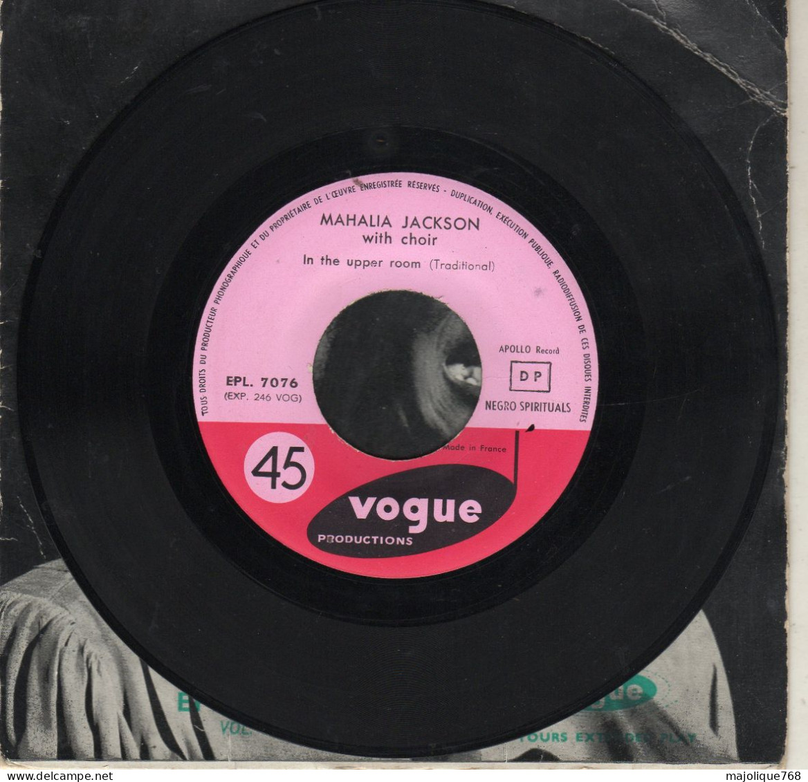 Disque 45T De Mahalia Jackson - In The Upper Room - Vogue EPL 7 076 - France 1960 - Gospel & Religiöser Gesang