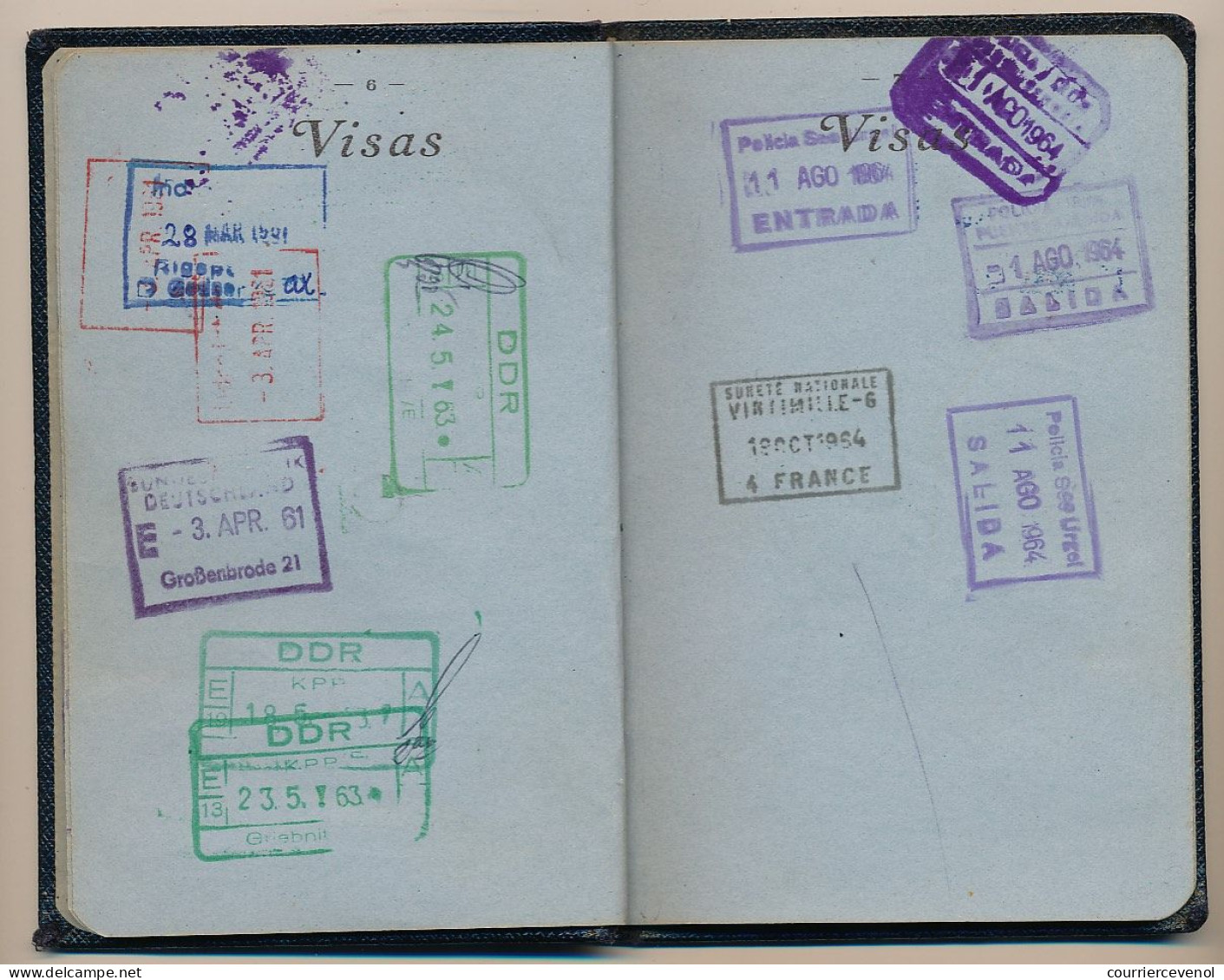 FRANCE - Passeport délivré à Marseille (B. du R.) - 1961/1967 - Fiscaux type Daussy 32,00 NF x2